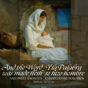 The Word Was Made Flesh Christmas Bilingual Square