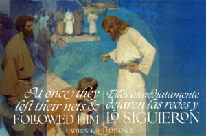 At Once They Followed Him Bilingual Half Page