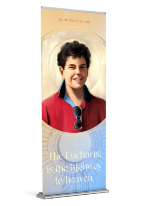 Saint Carlo Acutis Canonization<br> by Catholic Artist The Living Heart Co <br>Banner