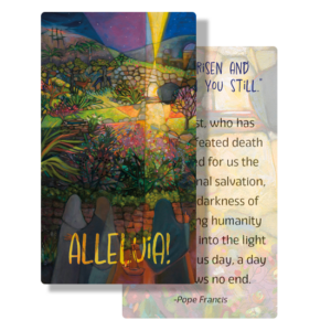 He is Not Here - ALLELUIA! Prayer Card <br>by Catholic Artist Jen Norton
