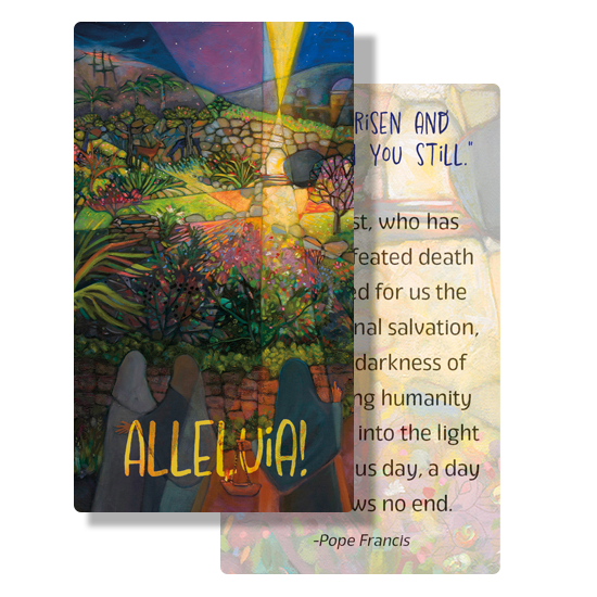 He is Not Here - ALLELUIA! Prayer Card <br>by Catholic Artist Jen Norton