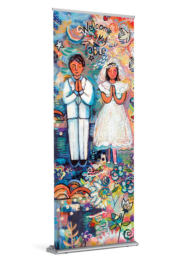 Welcome to My Table <br>First Communion <br>Banner by Catholic Artist Jen Norton