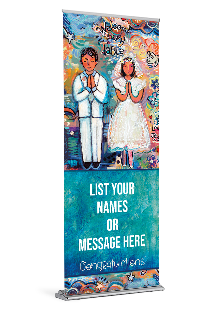 Welcome to My Table <br>First Communion <br>Customizable Banner <br>by Catholic Artist Jen Norton