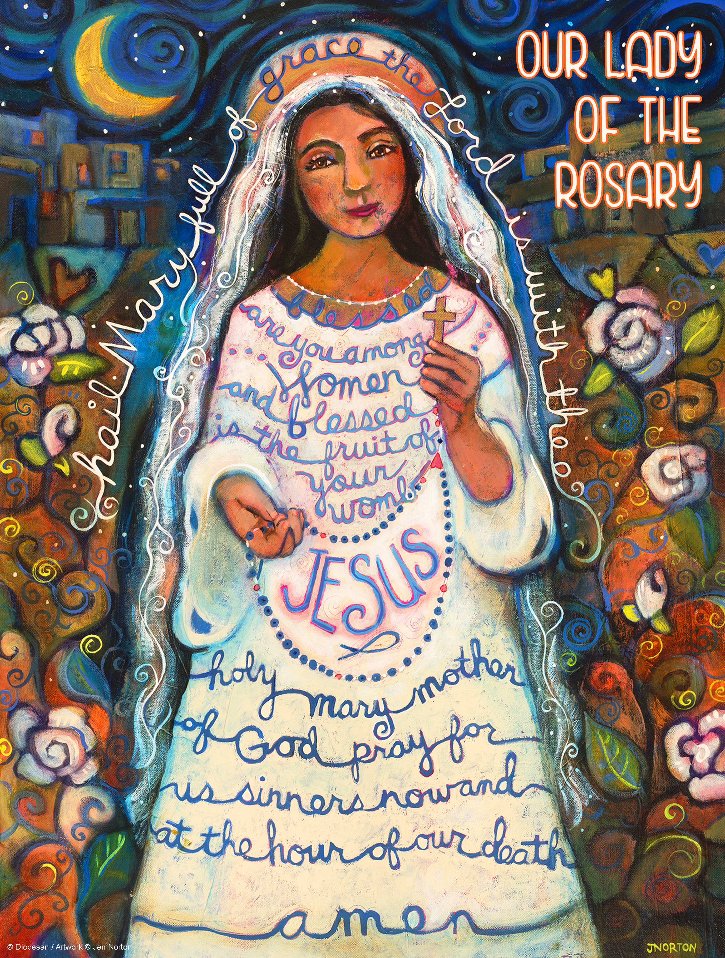 Our Lady of the Rosary<br> Hail Mary<br >by Catholic Artist Jen Norton - Image 3
