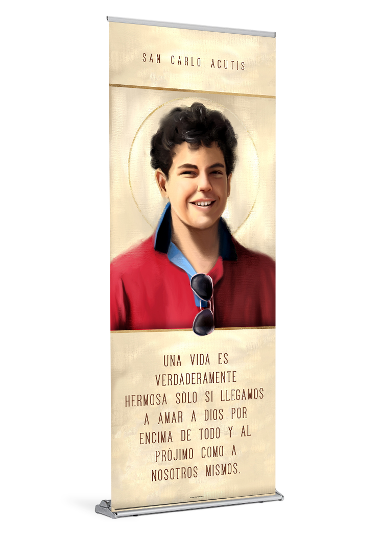 Saint Carlo Acutis <br>by Catholic Artist The Living Heart Co <br> Spanish Banner