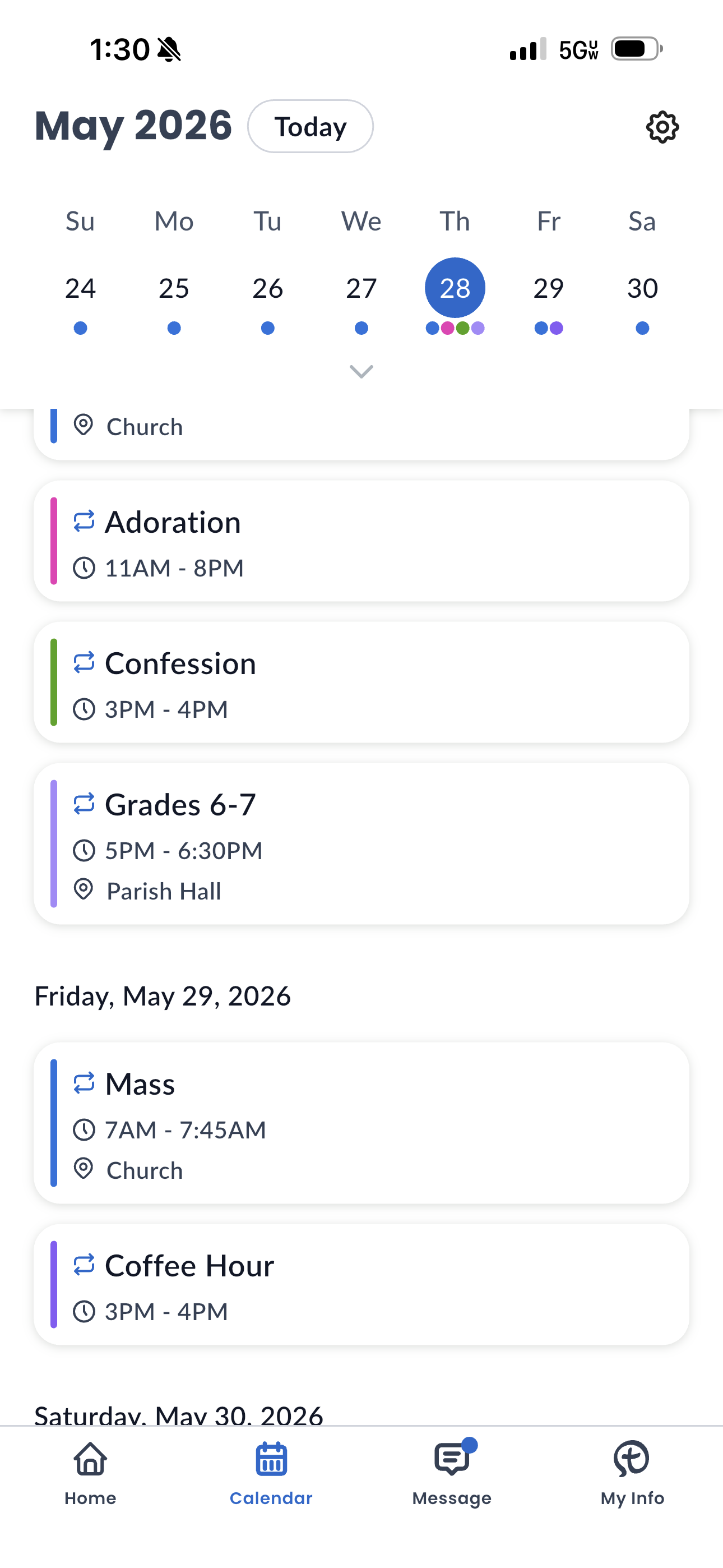 Calendar screen