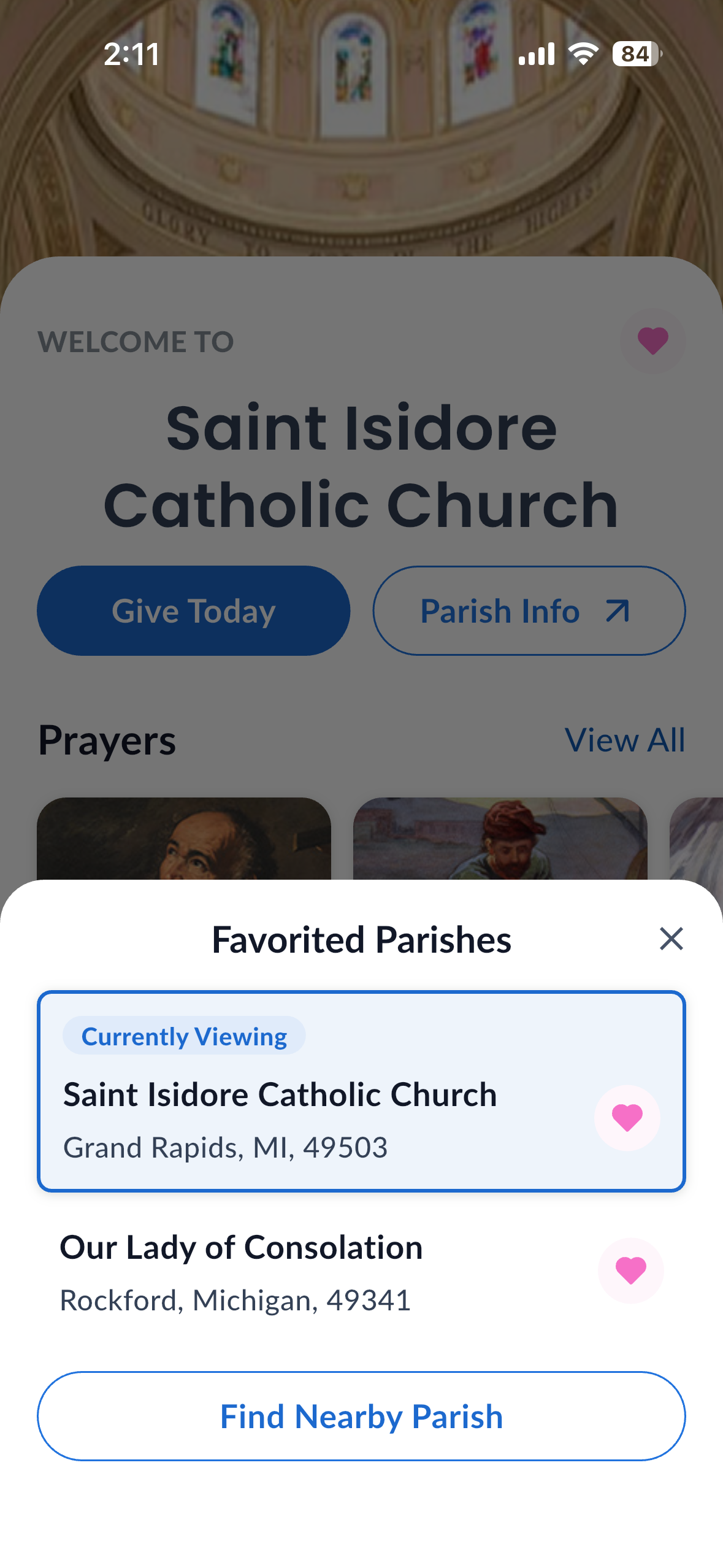Favorite Parish screen