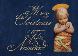 Merry Christmas Blue - Bilingual - Postcard